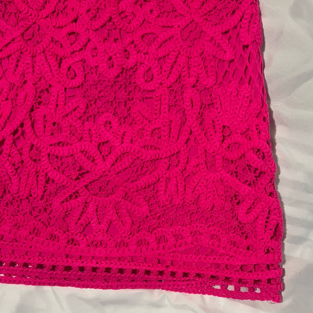 Lilly Pulitzer Astrid Crochet Shift Mini Dress in Pop Pink Size X-Small Hot Pink - Picture 6 of 13
